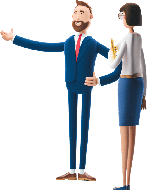 Man discussing something with woman in office